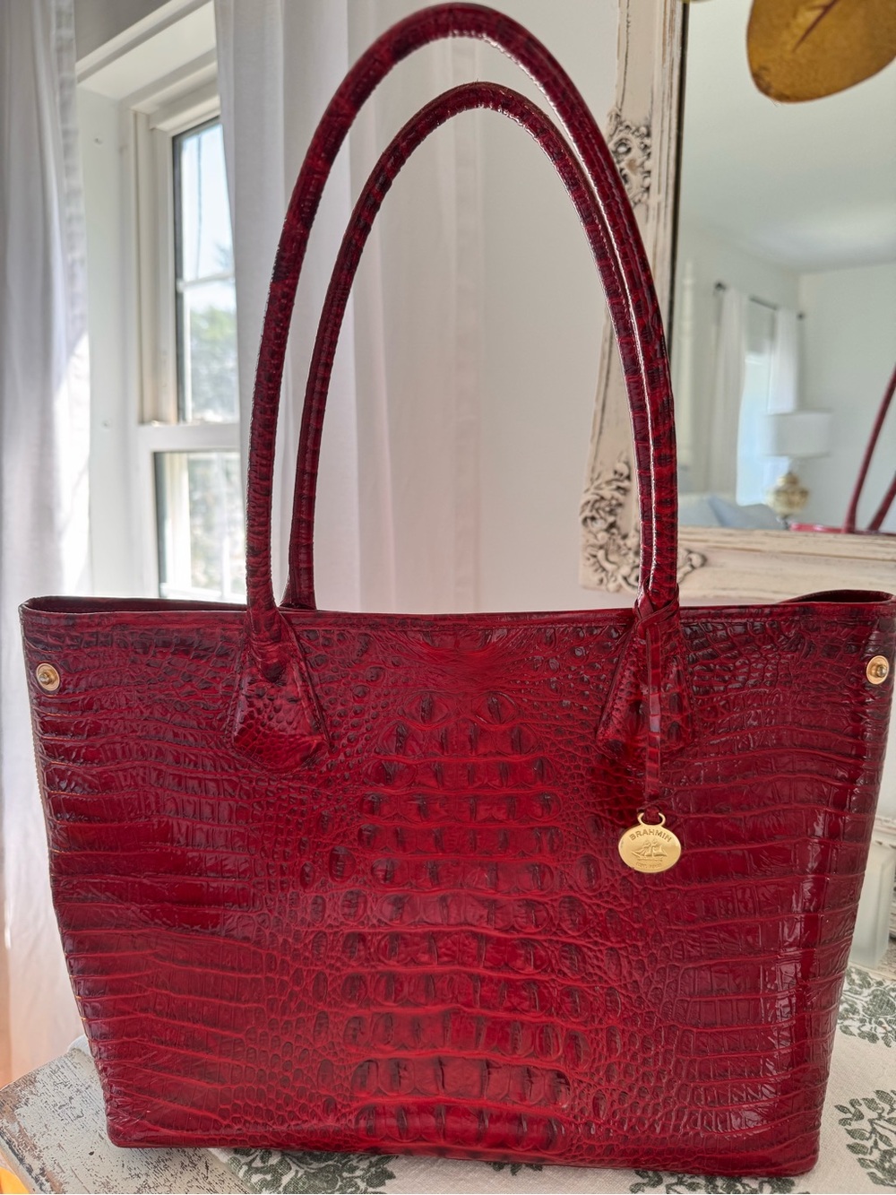 Brahmin Ruby Red Croc-Embossed Leather Tote - Picture 3 of 10